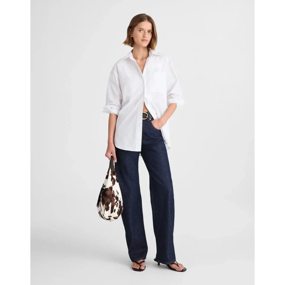 Madewell XL Oversized Button-Up Shirt White Cotton Oxford Long Sleeve Pocket NWT - Picture 4 of 14